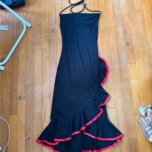 Vintage Black and Red Ruffle midi Dress